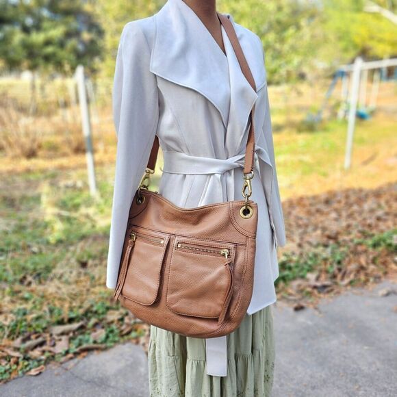 Fossil Brown Crossbody Bag with Gold Accents - Picture 2 of 11